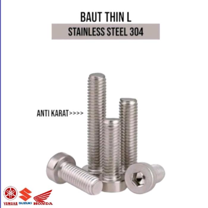 (1pcs) SS304 Baut Thin M3x14