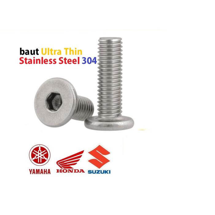 (1pcs) SS304 Baut Ultra Thin M6x30