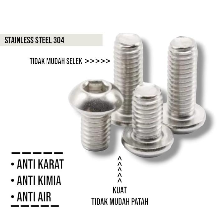 (1pcs) SS304 Baut Button L M2.5x20